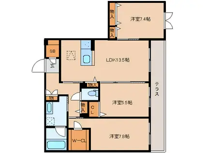 ベルフレージュII(3LDK/1階)の間取り写真