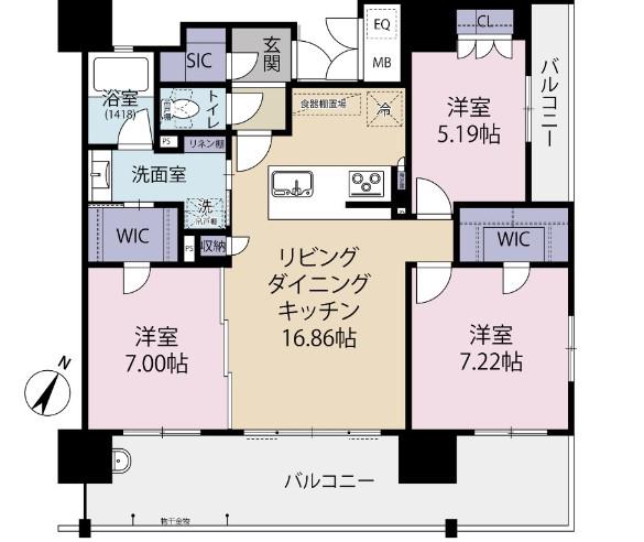 エンブルステーション菊川(3LDK/8階)の間取り写真