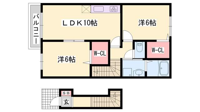 プロムナード(2LDK/2階)の間取り写真