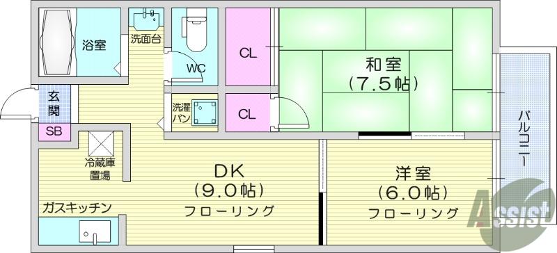 セジュールハナセン(2DK/2階)の間取り写真