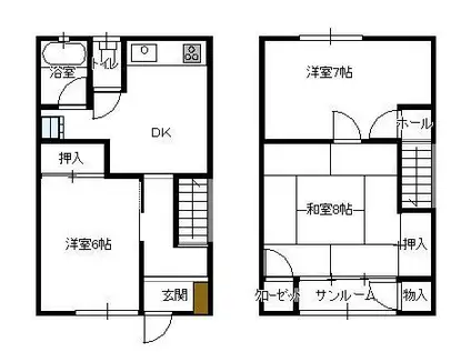 やすみ荘(3DK/1階)の間取り写真