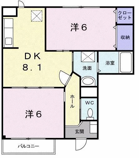 ブロッサムI(2DK/1階)の間取り写真