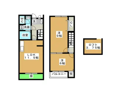 メゾネット いわいA(2LDK/1階)の間取り写真