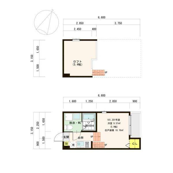 ハーモニーテラス広住町(1K/1階)の間取り写真