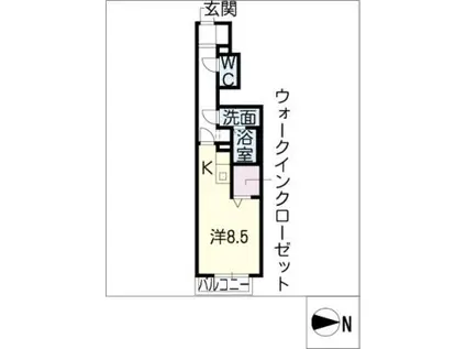 アムール東枇杷島(ワンルーム/1階)の間取り写真