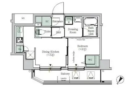ONE ROOF RESIDENCE KIBA イースト(1DK/3階)の間取り写真