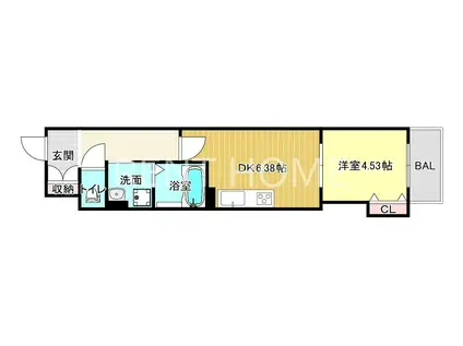 レクエルド柏田本町(1DK/3階)の間取り写真