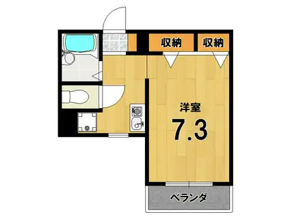 御所北ハイツ(1K/4階)の間取り写真