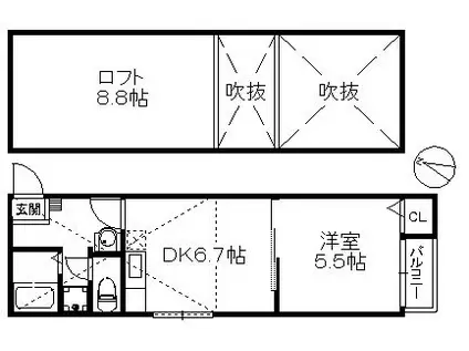 ポラリス周船寺壱番館 207(1DK/2階)の間取り写真
