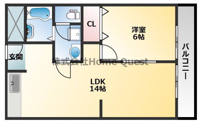 コーポ陣内I(1DK/2階)の間取り写真