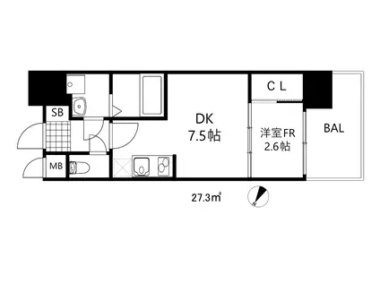 ジェノヴィア神戸新開地駅前(1DK/3階)の間取り写真