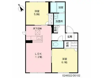 ノールカトレアII D棟(2LDK/1階)の間取り写真