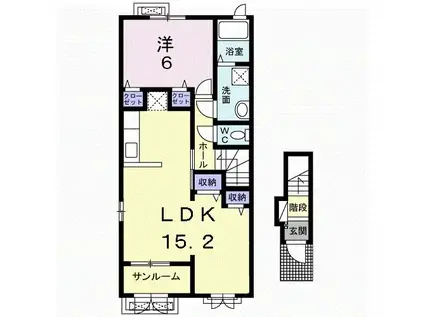 モア ハピネス(1LDK/2階)の間取り写真