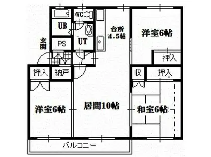 テレパレス旭川春光I(3LDK/3階)の間取り写真