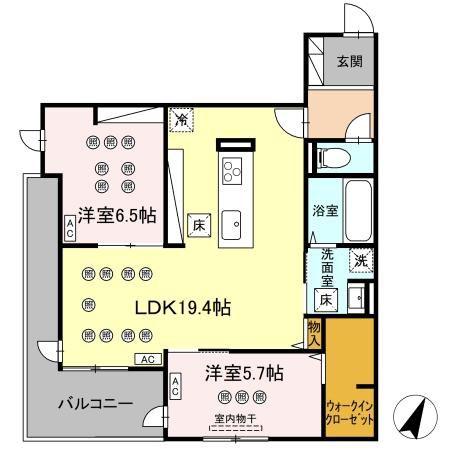 LUMINA II棟(2LDK/1階)の間取り写真