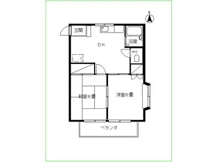 メゾンパ-ルホワイト(2DK/2階)の間取り写真