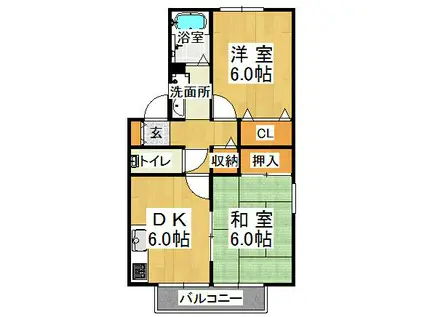 エクセレント松下(2DK/1階)の間取り写真