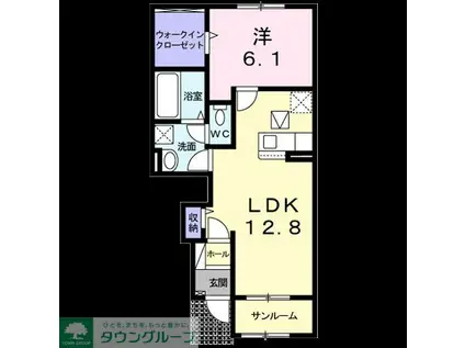 オーチャードD(1LDK/1階)の間取り写真