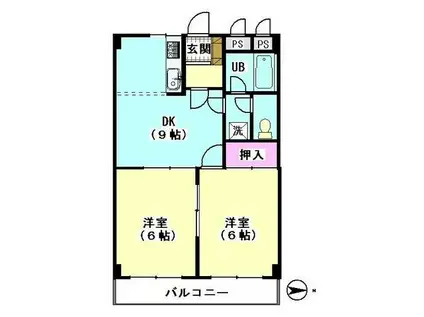 ハイパールマンションII(2DK/3階)の間取り写真