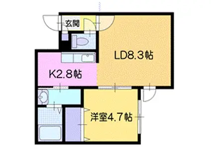 エイター(1LDK/1階)の間取り写真