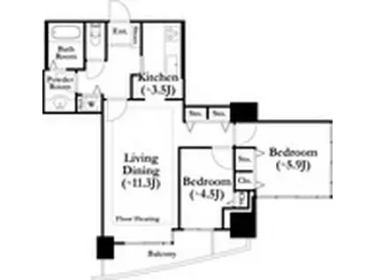 河田町ガーデン1(2LDK/8階)の間取り写真