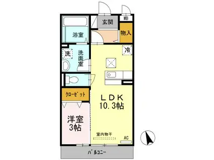 ノールリヴィエールドゥ(1LDK/1階)の間取り写真