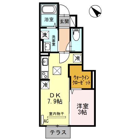 ホープヒルズII(1DK/1階)の間取り写真