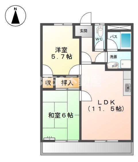 ハイツ園城(2LDK/3階)の間取り写真