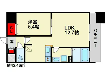 カルム南福岡(1LDK/8階)の間取り写真