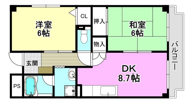 エスポワール新中条(2DK/1階)の間取り写真