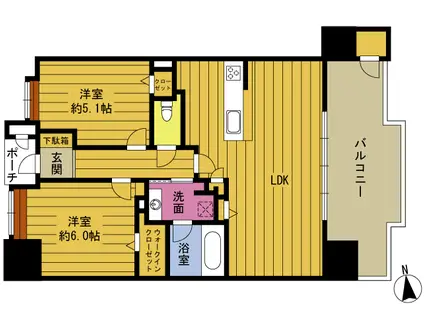 エイルマンション大分中央(2LDK/6階)の間取り写真