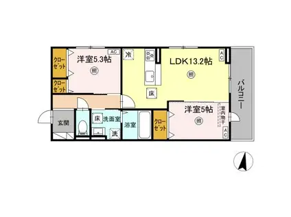 D-ROOM水前寺5丁目(2LDK/1階)の間取り写真