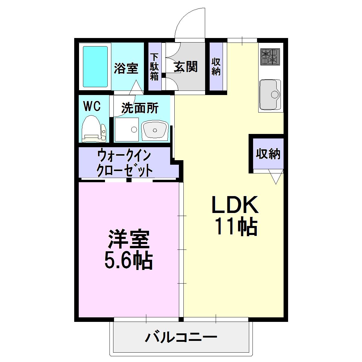 サンクレスト剱光寺A棟(1LDK/2階)の間取り写真