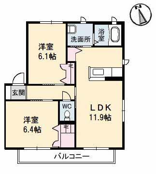 アビタシオン長野 C棟(2LDK/2階)の間取り写真