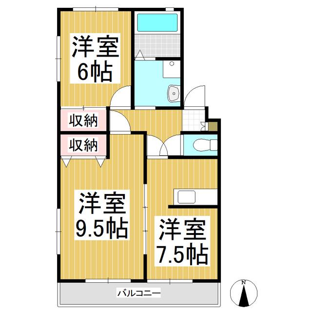 ロイヤルヒルズ古里(2DK/3階)の間取り写真