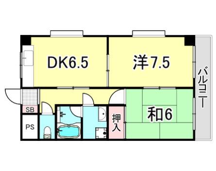 RESIDENCE塚口(2DK/3階)の間取り写真