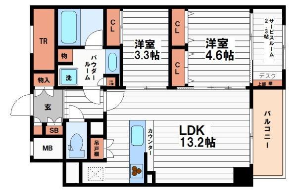 アーバネックス天満橋サウス(2SLDK/10階)の間取り写真