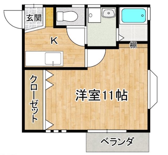 ラクアール(1K/2階)の間取り写真