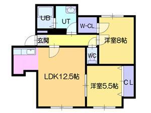 シルキー厚別東II(2LDK/2階)の間取り写真