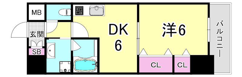 CITY SPIRE難波南(1DK/2階)の間取り写真