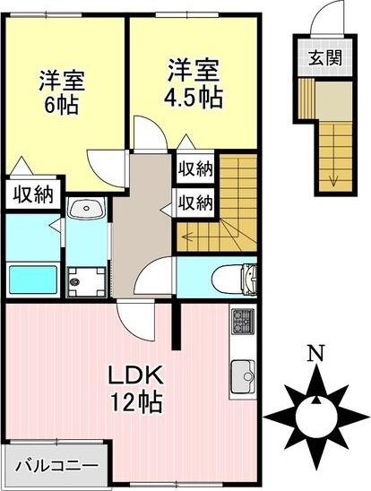 ブルーム多屋(2LDK/2階)の間取り写真