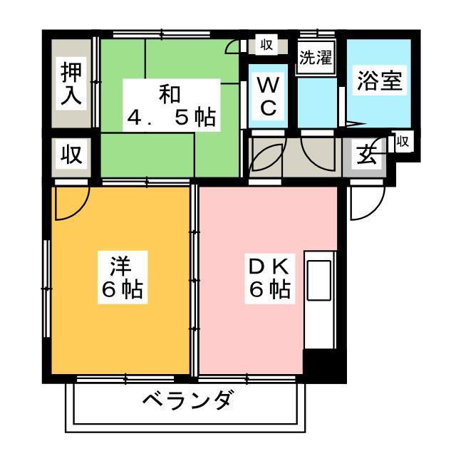 イーストハイツ(2DK/2階)の間取り写真