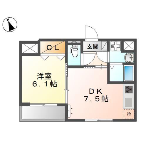 サンフォレスタ1番館(1DK/2階)の間取り写真