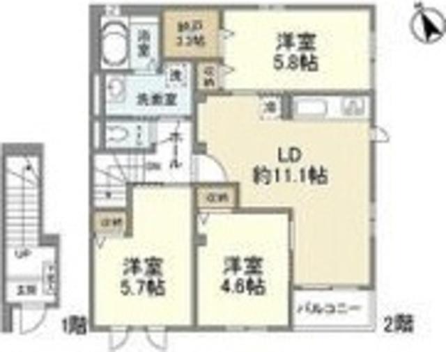 北桜塚レジデンス(3LDK/2階)の間取り写真