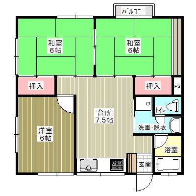 新栄ハイツB(3DK/1階)の間取り写真