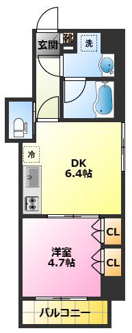 カルトレリア(1DK/5階)の間取り写真