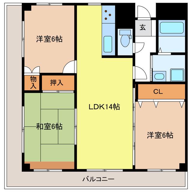 グレイスフォート岬(3LDK/6階)の間取り写真