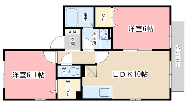 ウエストビレッジ桃山B棟(2DK/2階)の間取り写真