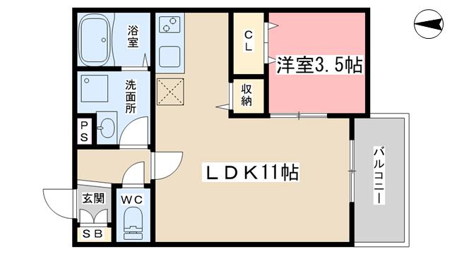 ジーメゾン山科ヴェリタ(1LDK/3階)の間取り写真