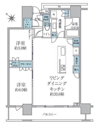 BRILLIA THE TOWER TOKYO YAESU AVENU(2LDK/5階)の間取り写真